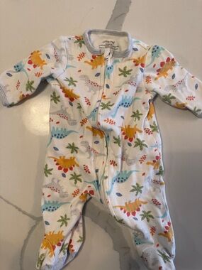 Little Me White Dino Print Footed One-Piece - Colorful Dinosaurs